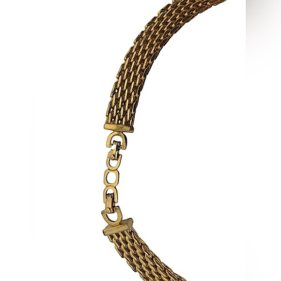 Vintage Christian Dior Metal Mesh Yellow Crystal Collar Necklace - Picture 7 of 10
